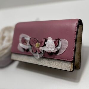 COACH Pink Flap Belt Bag In Signature Canvas With Butterfly Applique